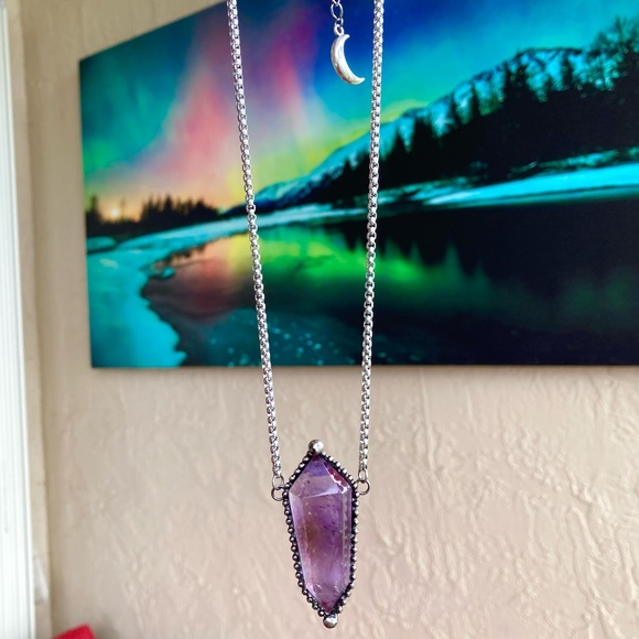 Natural purple amethyst crystal gemstone boho goth moon charm - Picture 11 of 16